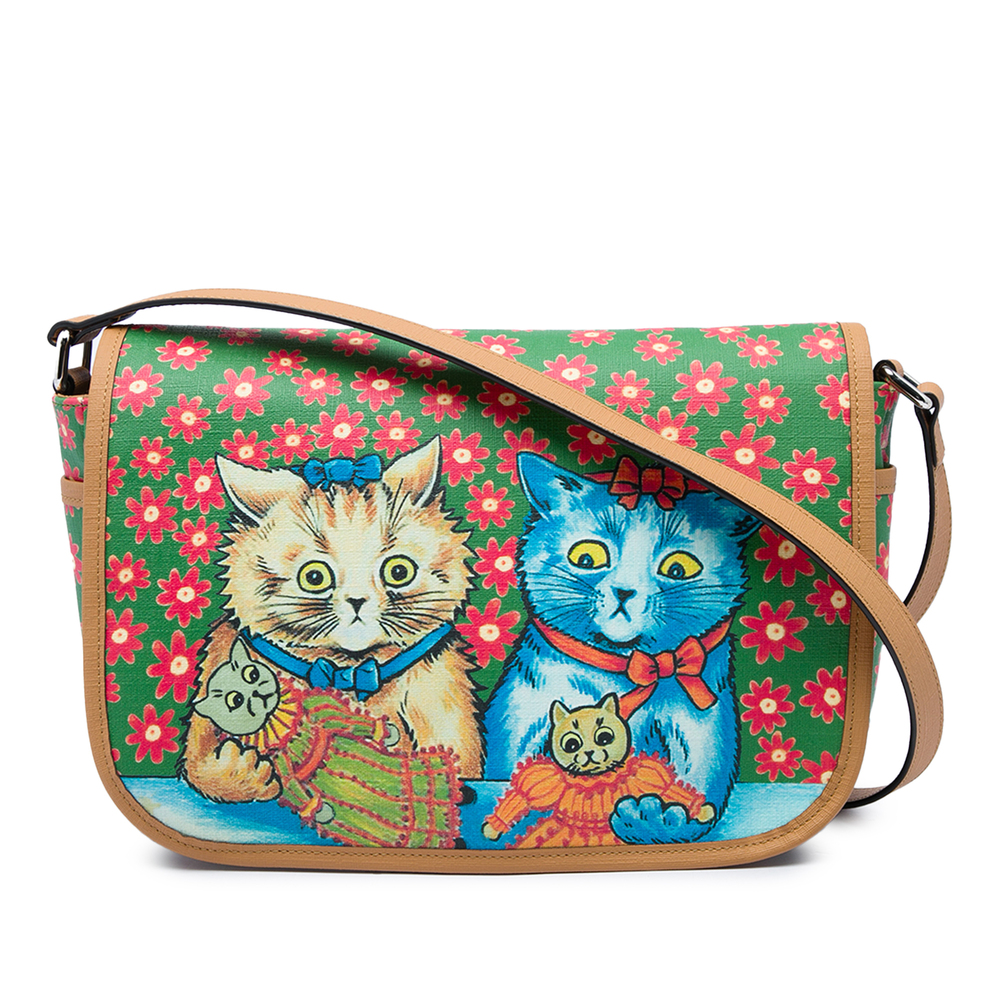 Pre-Loved Gucci Kids Coated Canvas Floral Cat Print Messenger Bag